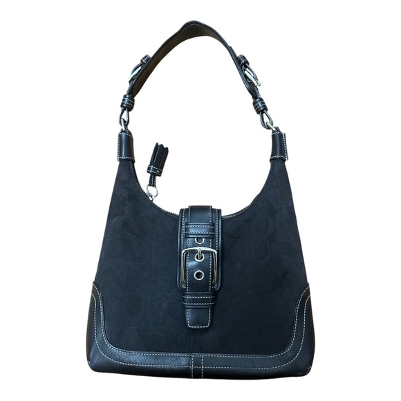 Coach Black Canvas, and Leather Hobo Bag with Adjustable Strap and Silver Buckle - Picture 1 of 8